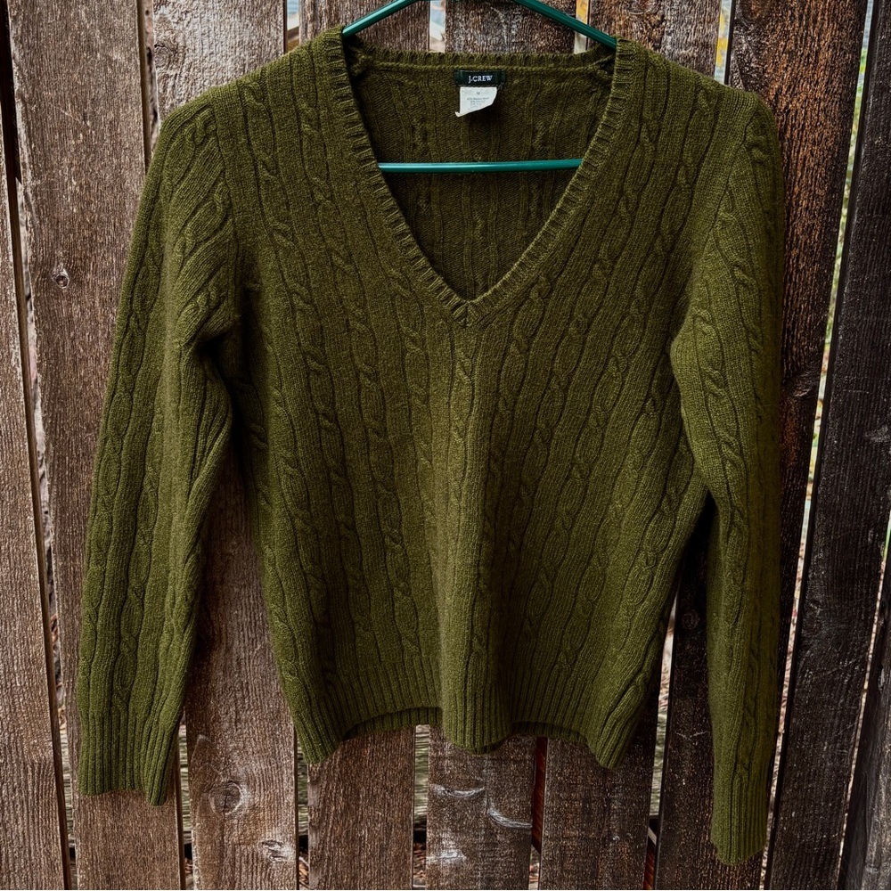 J. Crew Wm’s Merino Wool, Angora, Cashmere Cable Knit Sweater In Green Sz S/M